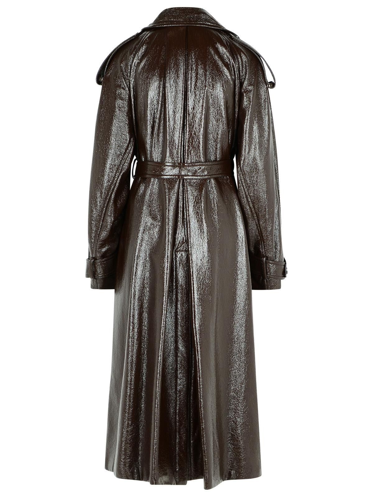 Sportmax SPORTMAX Long 'Bairo' Patent Effect Trench Coat In Coffee Cotton Size XS / US 0-2 / IT 36-38 - 3 Thumbnail