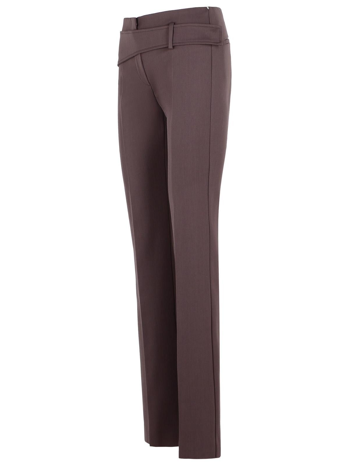 Sportmax SPORTMAX 'Banda' Slim Trousers With Asymmetric Belt In Coffee Virgin Wool Blend Size 28" / US 6 / IT 42 - 2 Thumbnail