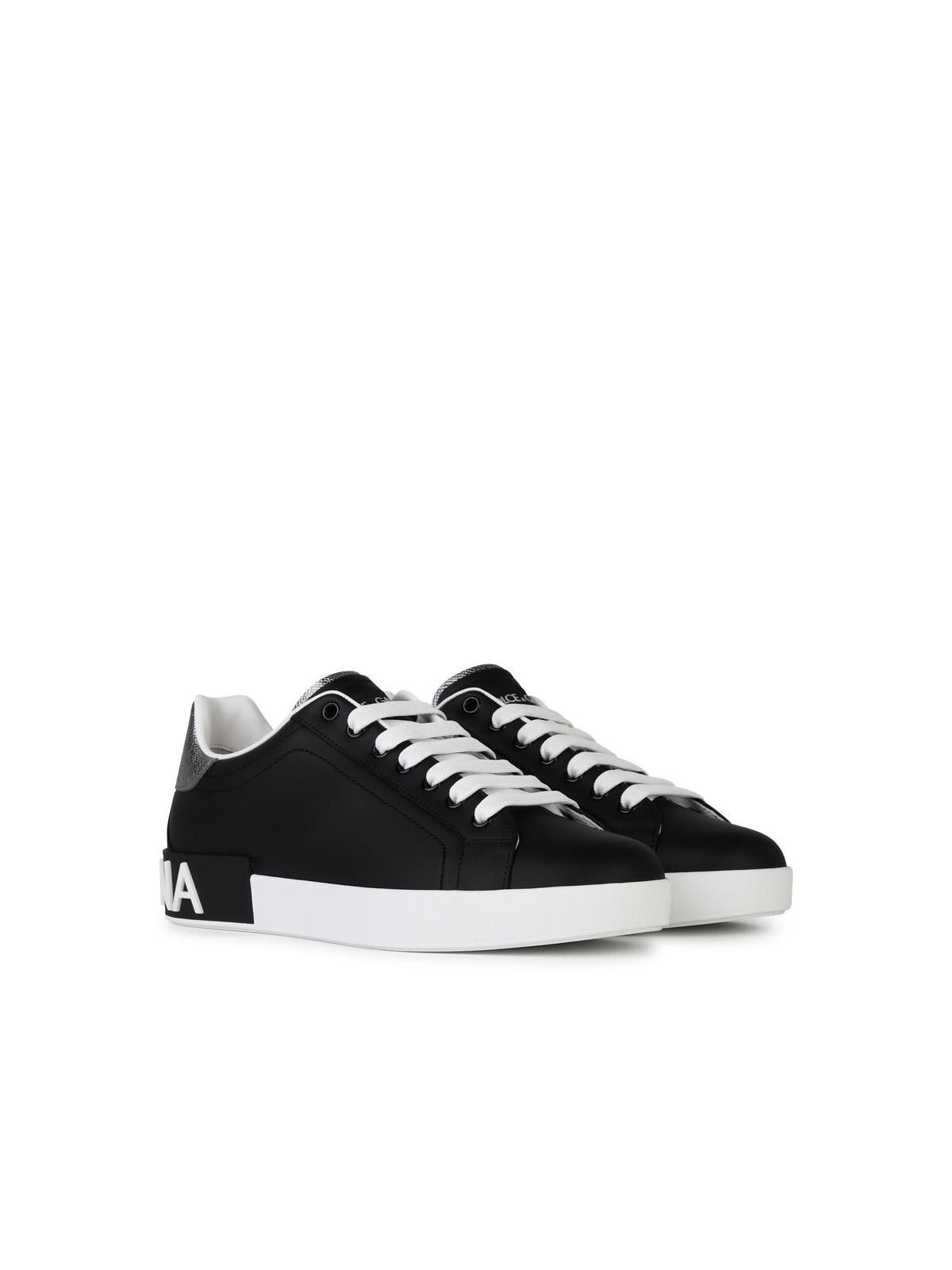 Dolce & Gabbana DOLCE & GABBANA 'Portofino' Black Leather Sneakers Size US 13 / EU 46 - 2 Thumbnail