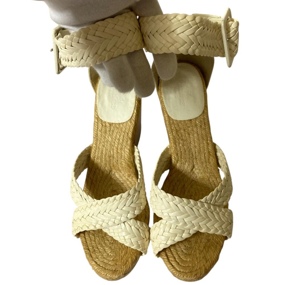 Hermes Hermes Hermes Mesh Leather Wedge Wood Sandals Leather Shoes DUTY FREE for USA Size ONE SIZE - 3 Thumbnail