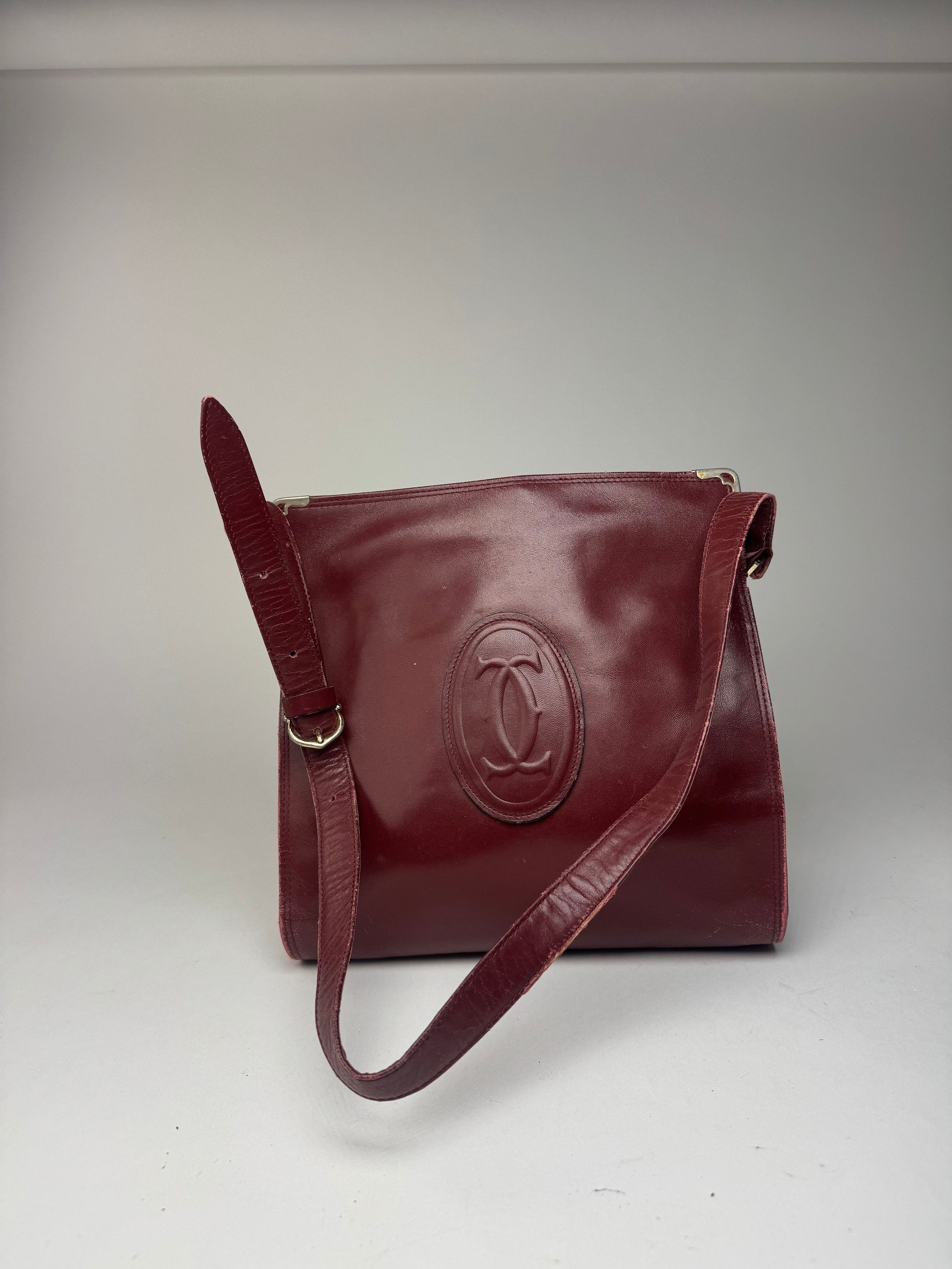 Cartier Vintage Leather Shoulder Bag Burgundy Size ONE SIZE - 15 Thumbnail