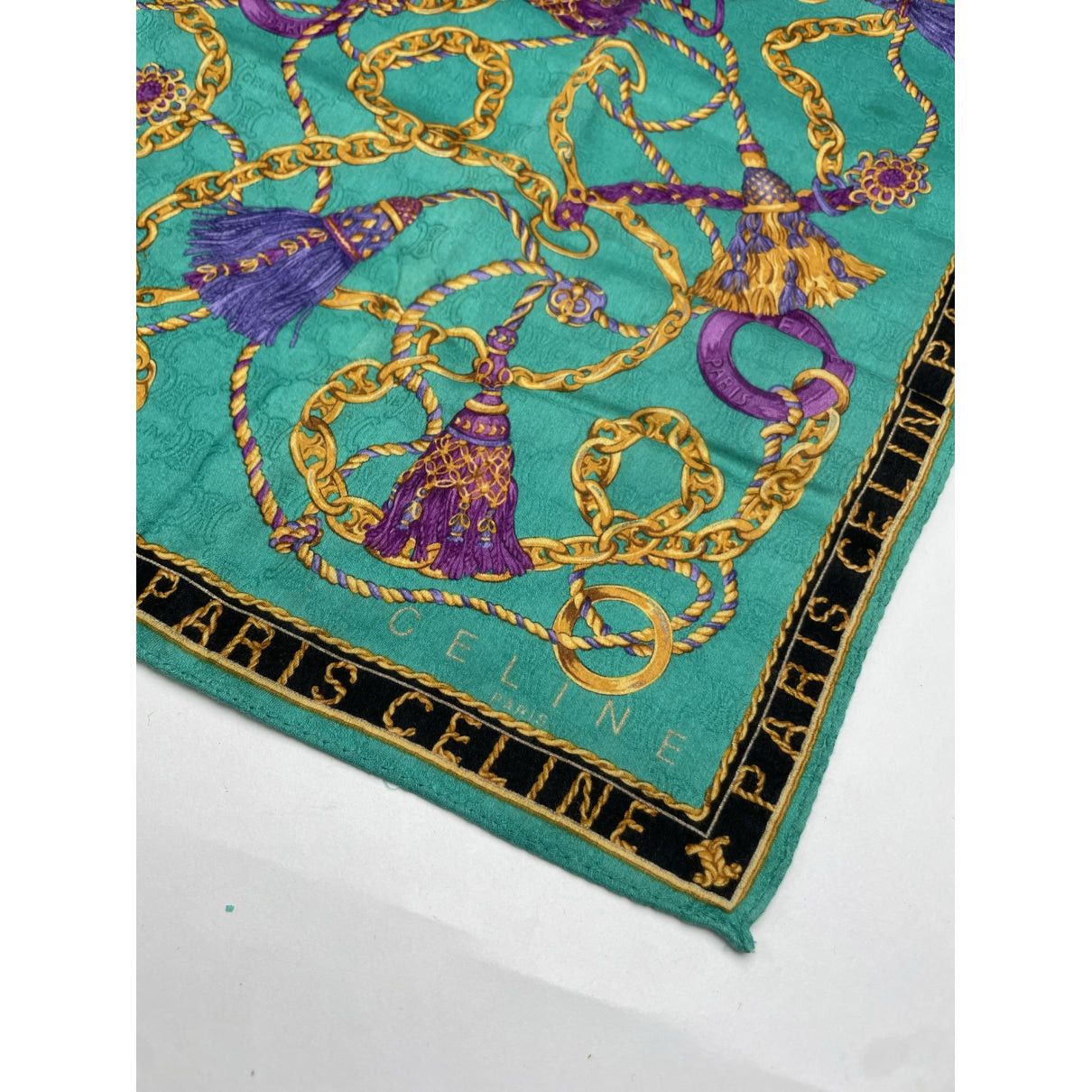 Celine Green Silk Scarf Size ONE SIZE - 2 Thumbnail