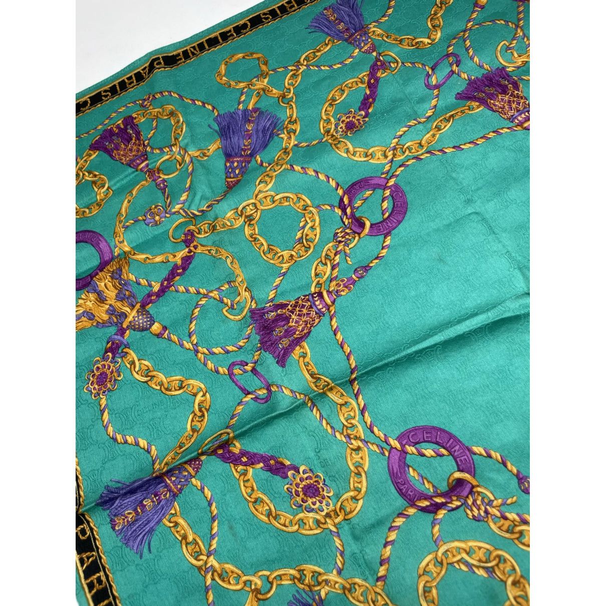 Celine Green Silk Scarf Size ONE SIZE - 4 Thumbnail
