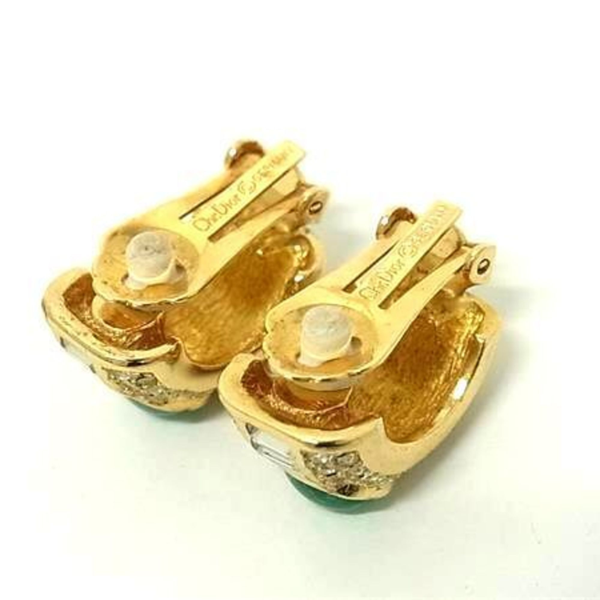 Dior Christian Dior Earrings - Gold and Green Metal with Rhinestones Colored Stones for Women Size ONE SIZE - 3 Thumbnail