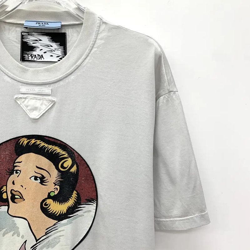 Prada Prada Gray Cotton Women's T-Shirt Size M / US 6-8 / IT 42-44 - 3 Thumbnail