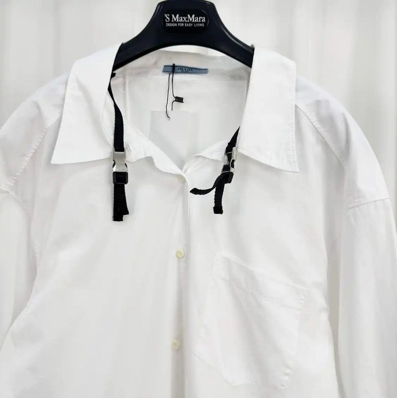 Prada Prada Spring Autumn White Cotton Logo Shirt Size M / US 6-8 / IT 42-44 - 3 Thumbnail