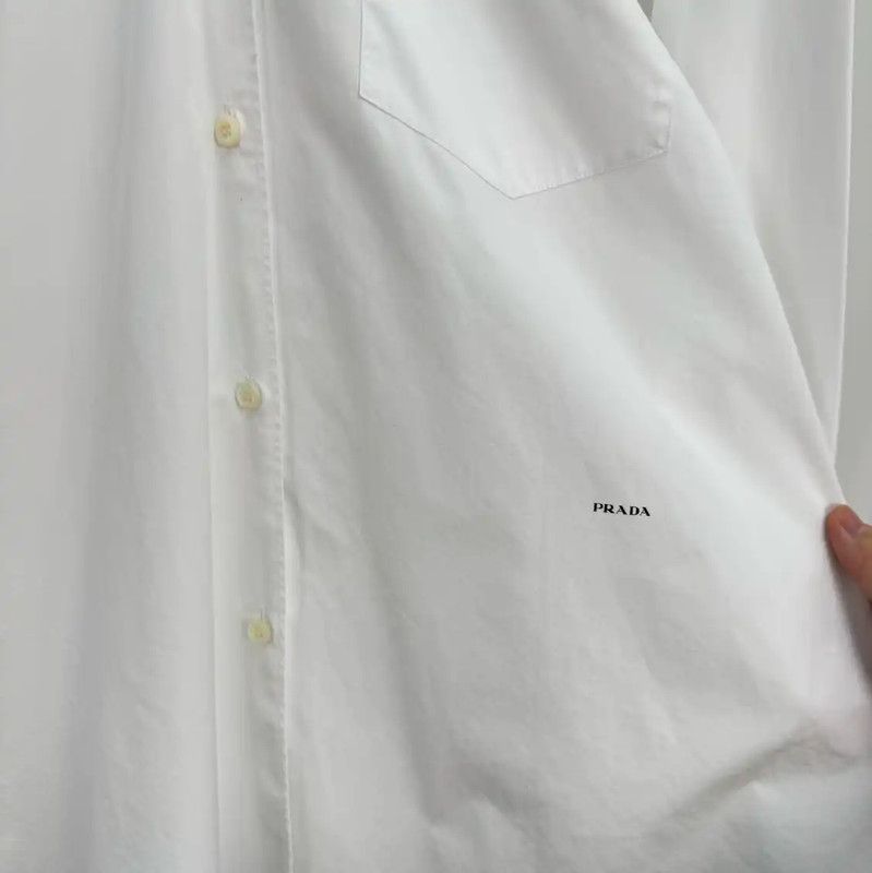 Prada Prada Spring Autumn White Cotton Logo Shirt Size M / US 6-8 / IT 42-44 - 5 Thumbnail