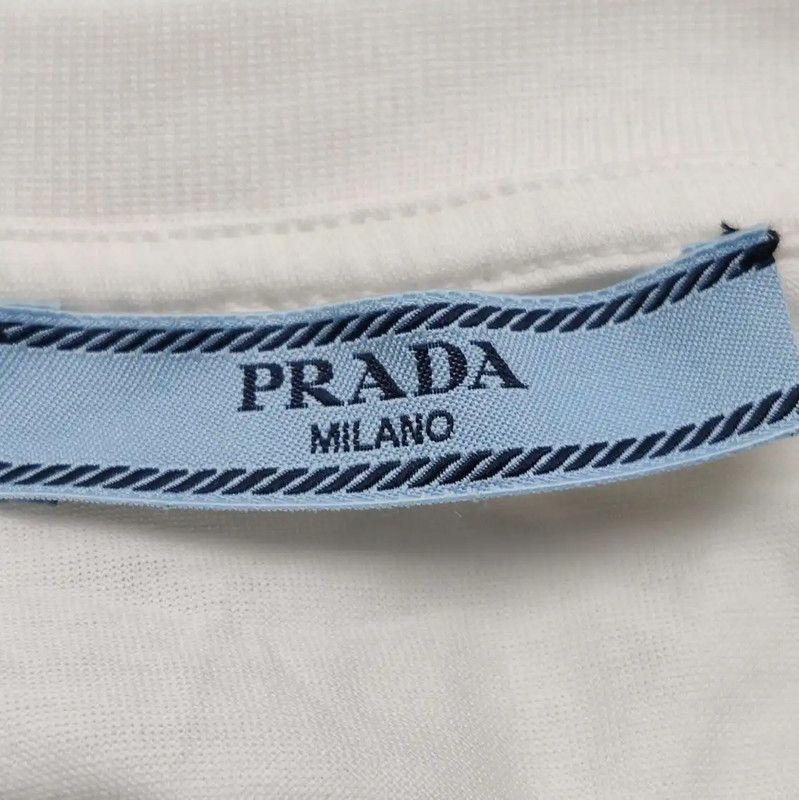 Prada Prada White Cotton Logo Embroidered T-Shirt Size XS / US 0-2 / IT 36-38 - 5 Thumbnail