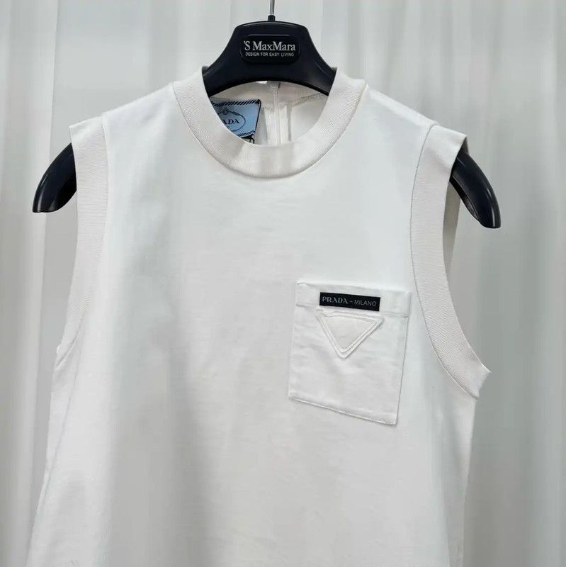 Prada Prada White Cotton Sleeveless Dress for Summer Size L / US 10 / IT 46 - 3 Thumbnail