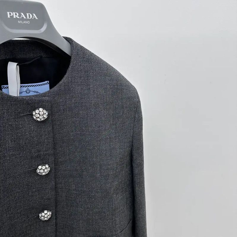 Prada Prada Gray Women's Cropped Jacket Size M / US 6-8 / IT 42-44 - 3 Thumbnail