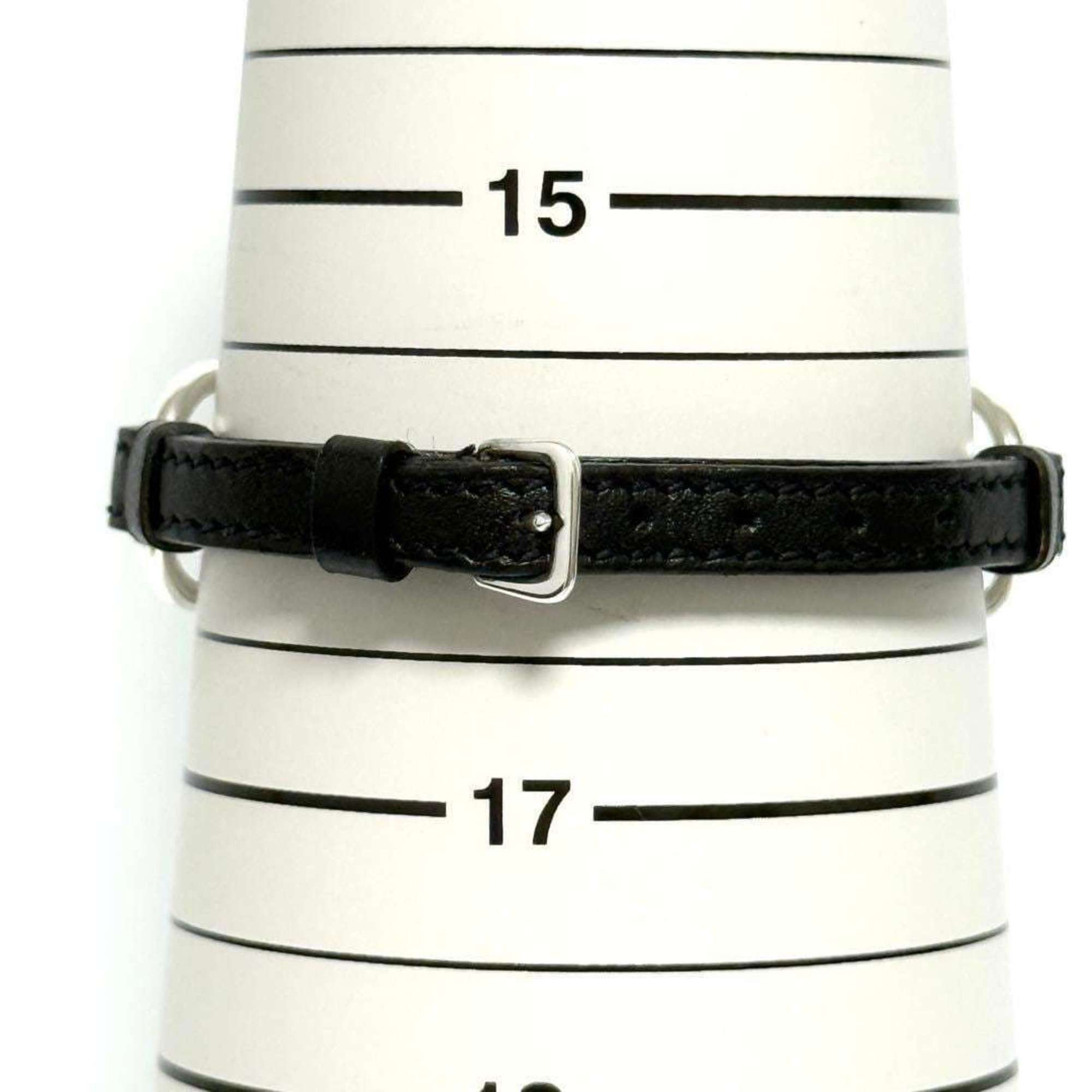 Hermes Hermes Horsebit Bracelet, Silver, Leather, Black, 16cm Size ONE SIZE - 8 Thumbnail