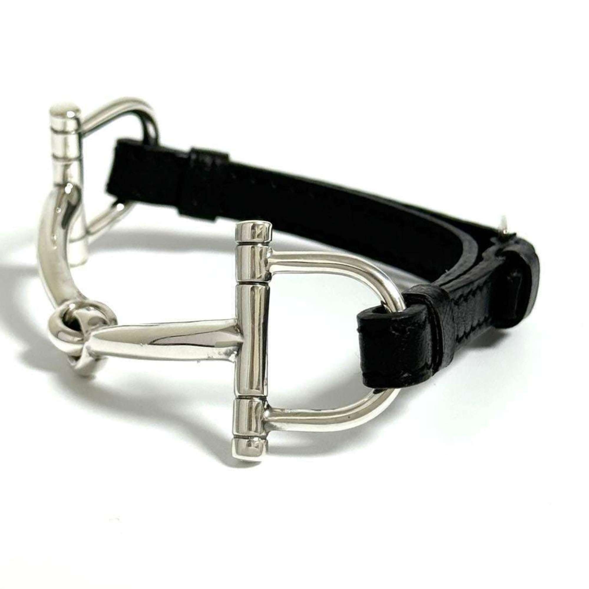 Hermes Hermes Horsebit Bracelet, Silver, Leather, Black, 16cm Size ONE SIZE - 3 Thumbnail