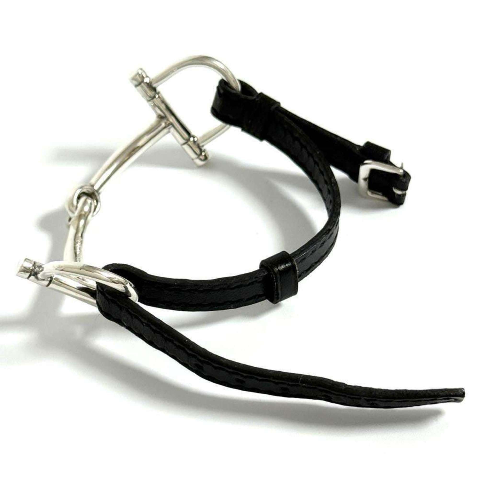 Hermes Hermes Horsebit Bracelet, Silver, Leather, Black, 16cm Size ONE SIZE - 5 Thumbnail