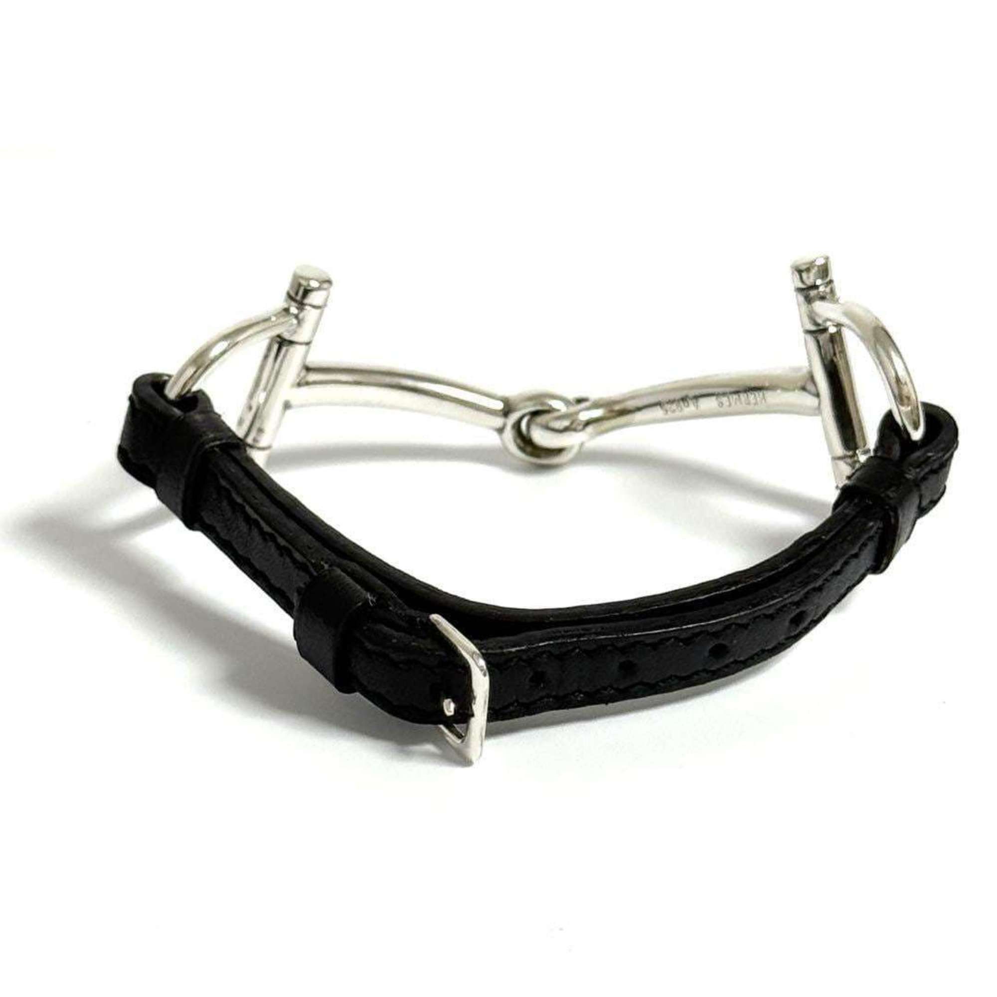 Hermes Hermes Horsebit Bracelet, Silver, Leather, Black, 16cm Size ONE SIZE - 2 Thumbnail