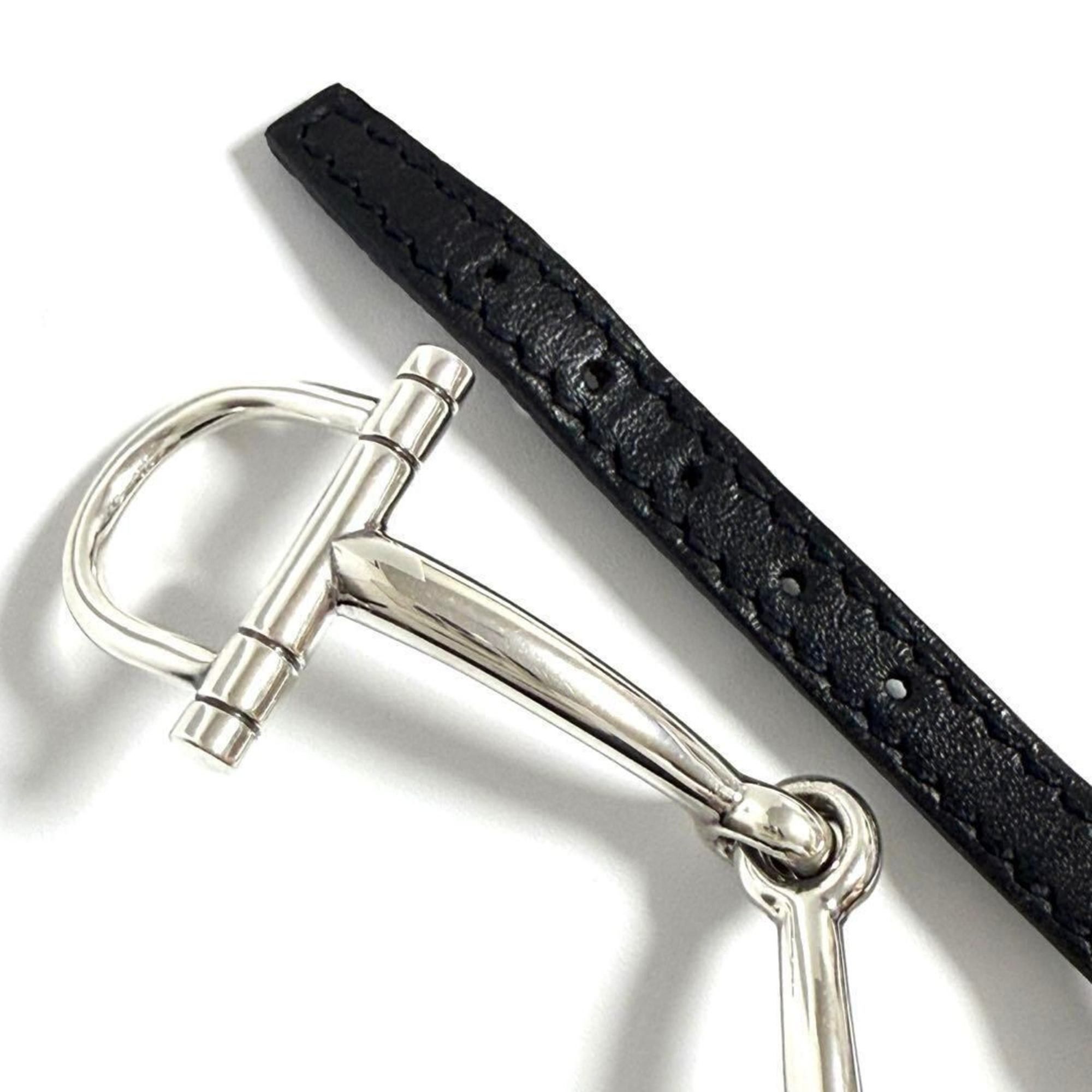 Hermes Hermes Horsebit Bracelet, Silver, Leather, Black, 16cm Size ONE SIZE - 6 Thumbnail