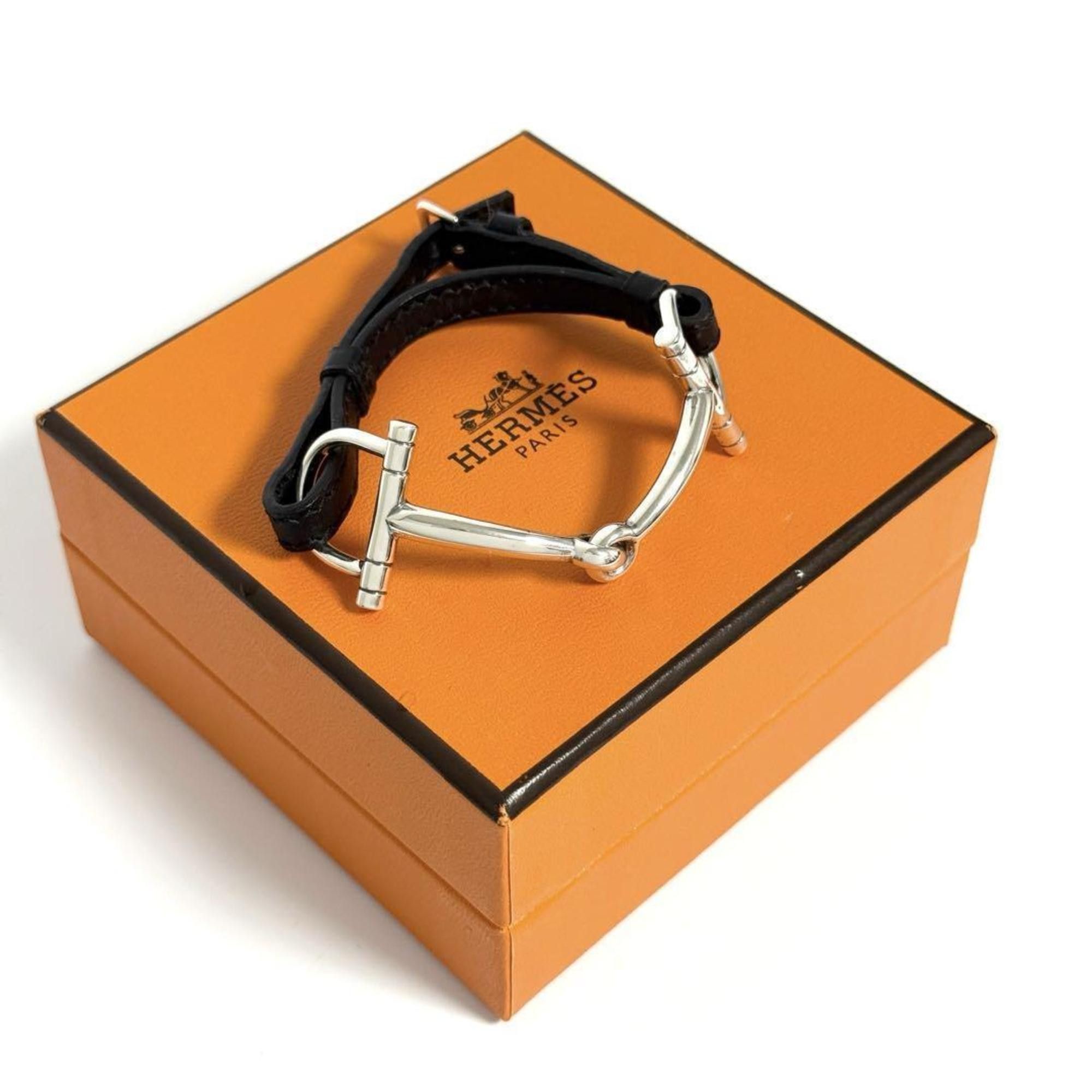 Hermes Hermes Horsebit Bracelet, Silver, Leather, Black, 16cm Size ONE SIZE - 10 Thumbnail