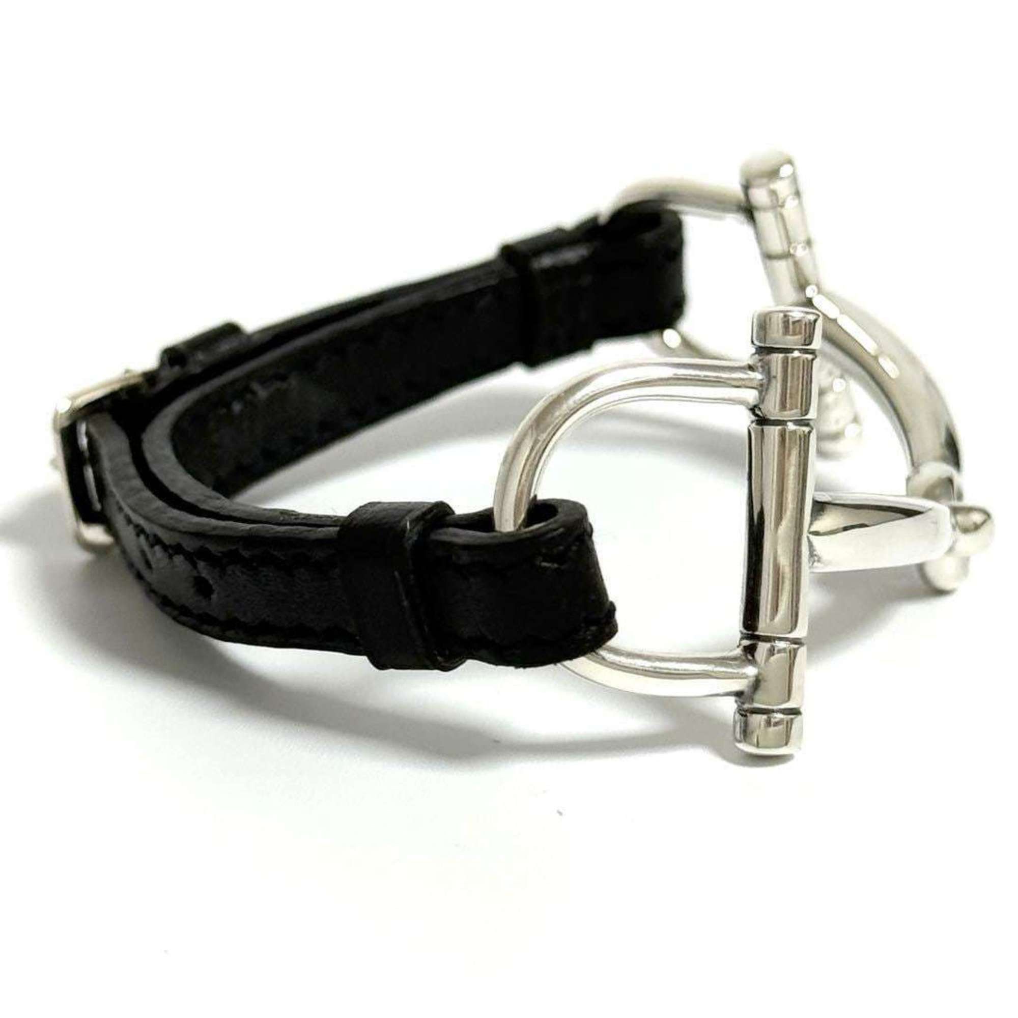 Hermes Hermes Horsebit Bracelet, Silver, Leather, Black, 16cm Size ONE SIZE - 4 Thumbnail