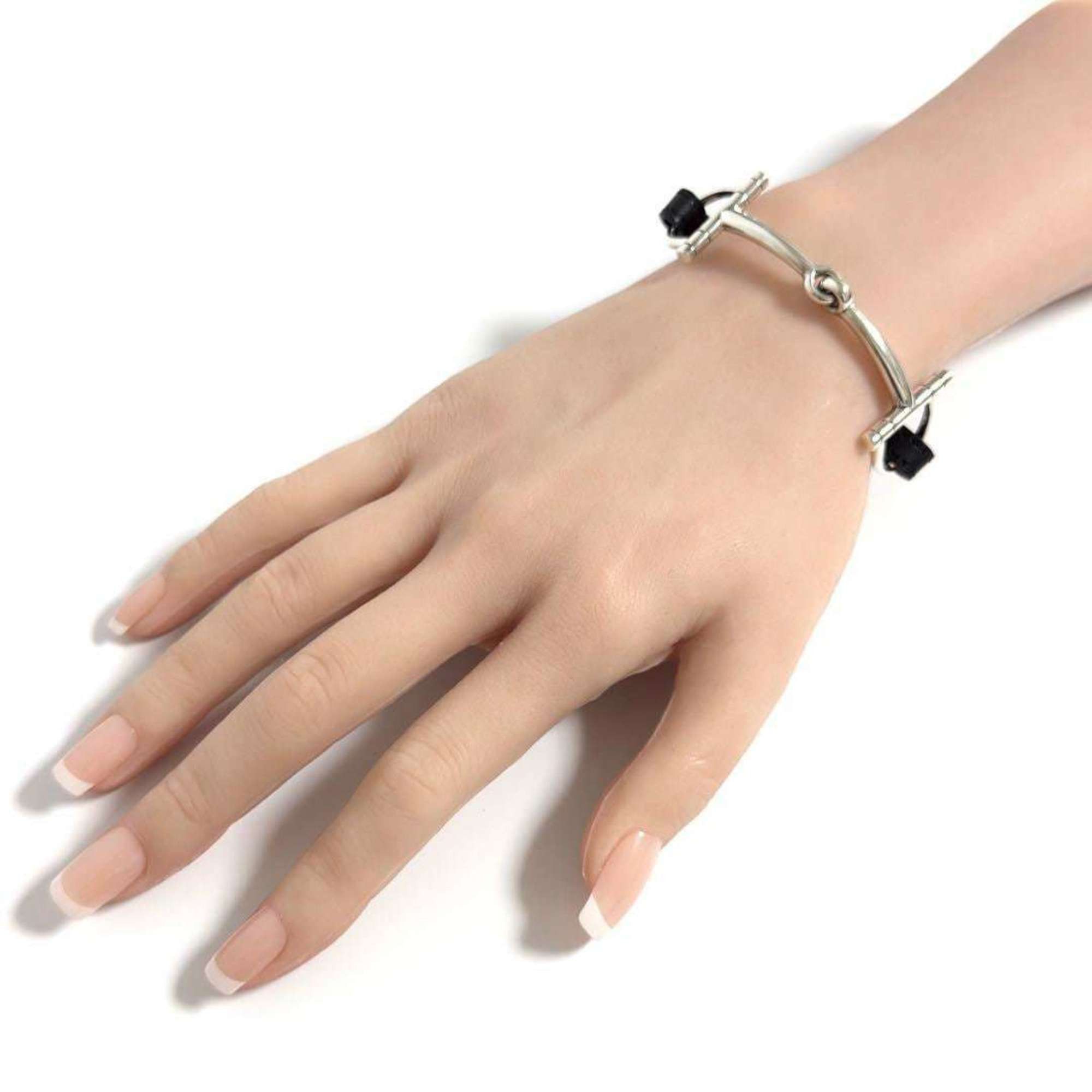 Hermes Hermes Horsebit Bracelet, Silver, Leather, Black, 16cm Size ONE SIZE - 9 Thumbnail