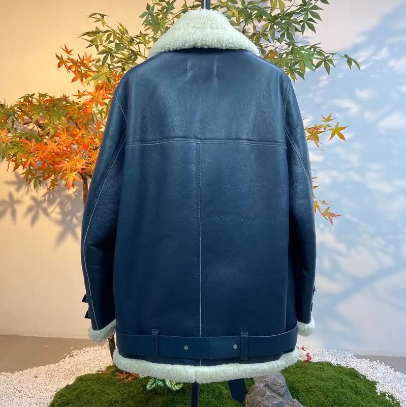 Acne Studios Acne Studios Shearling Blue Leather Jacket Size L / US 10 / IT 46 - 3 Thumbnail