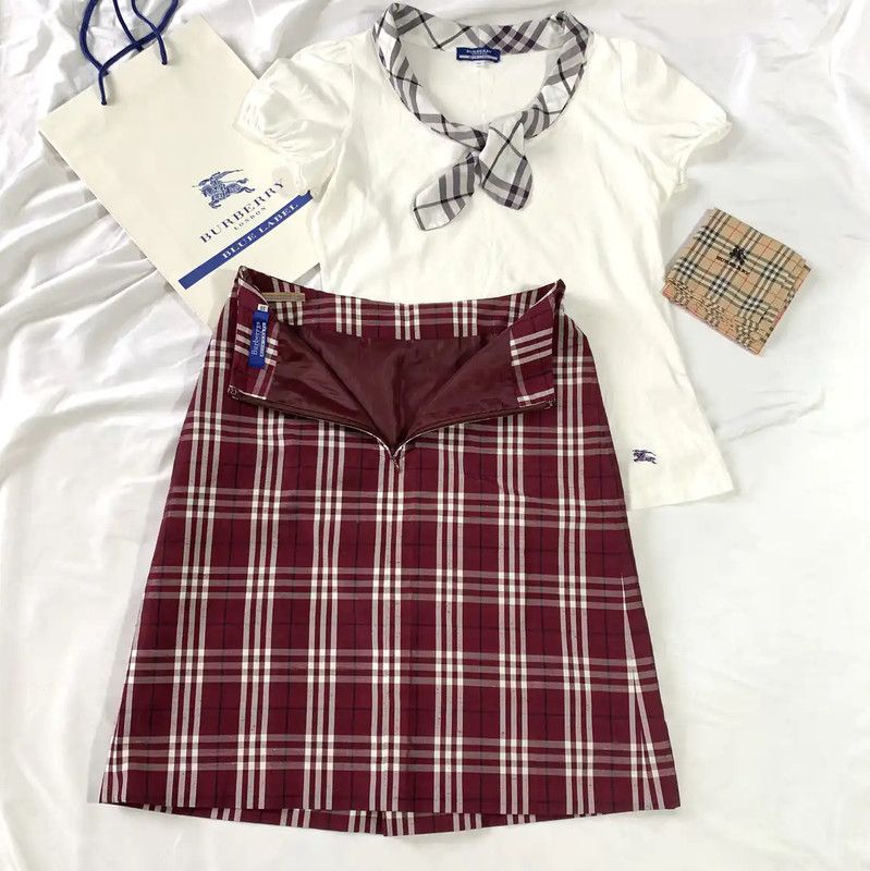 Burberry Burberry Pink Plaid Cotton Blend Skirt Size 26" / US 2 / IT 38 - 2 Thumbnail