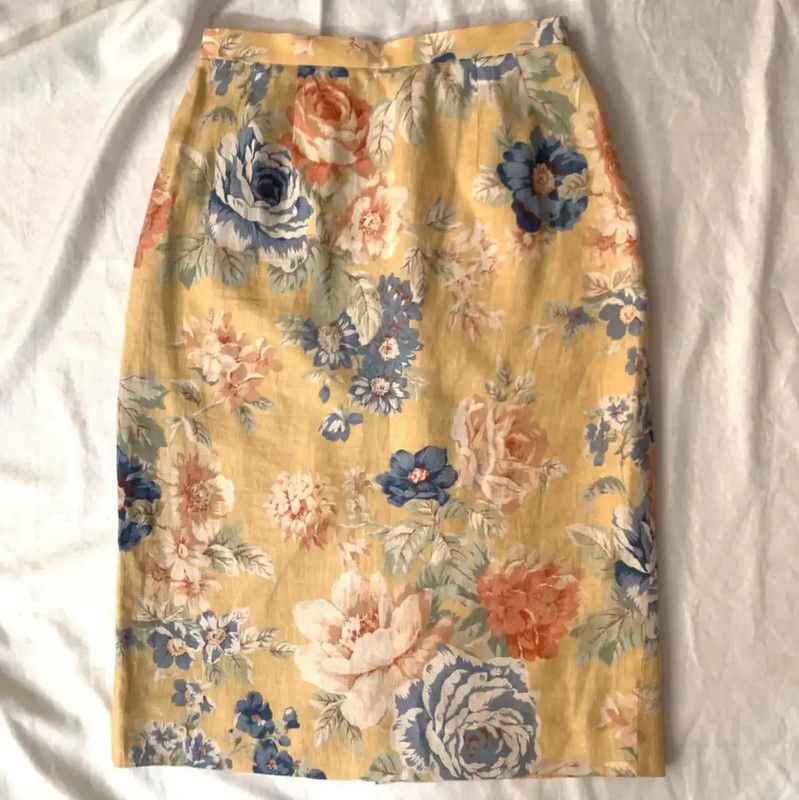 Burberry Burberry Yellow Floral Midi Skirt for Women Size 23" - 2 Thumbnail