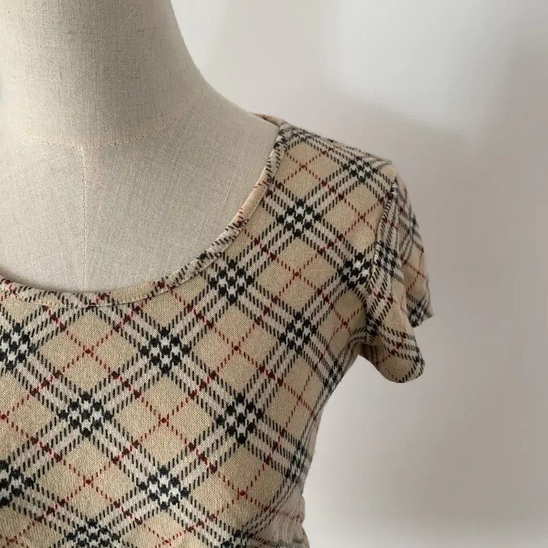 Burberry Burberry Beige Wool Blend Checked T-Shirt Size M / US 6-8 / IT 42-44 - 2 Thumbnail