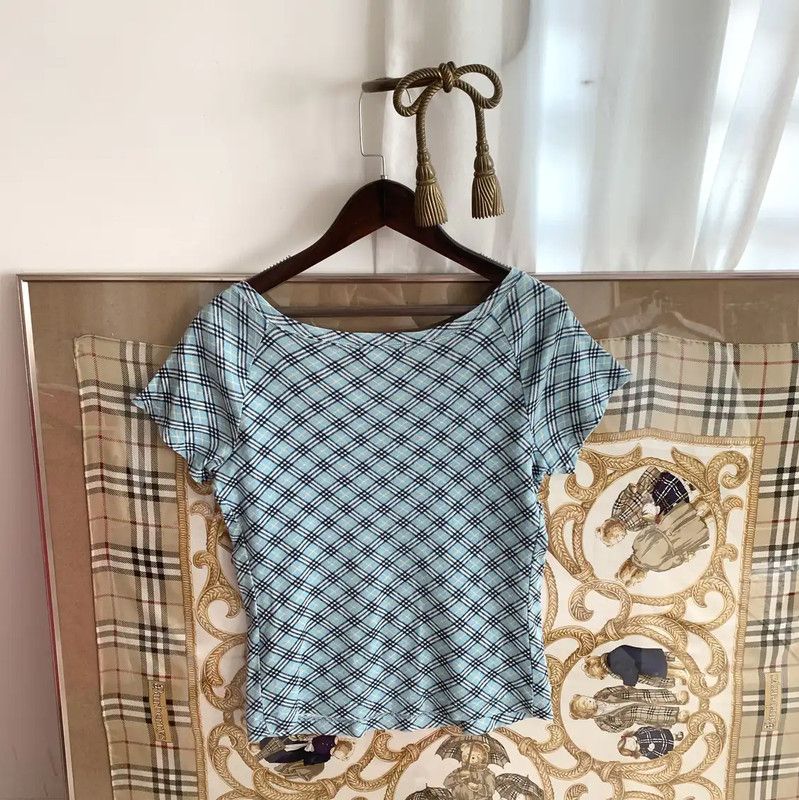 Burberry Burberry Blue Cotton Checkered T-Shirt Size M / US 6-8 / IT 42-44 - 5 Thumbnail