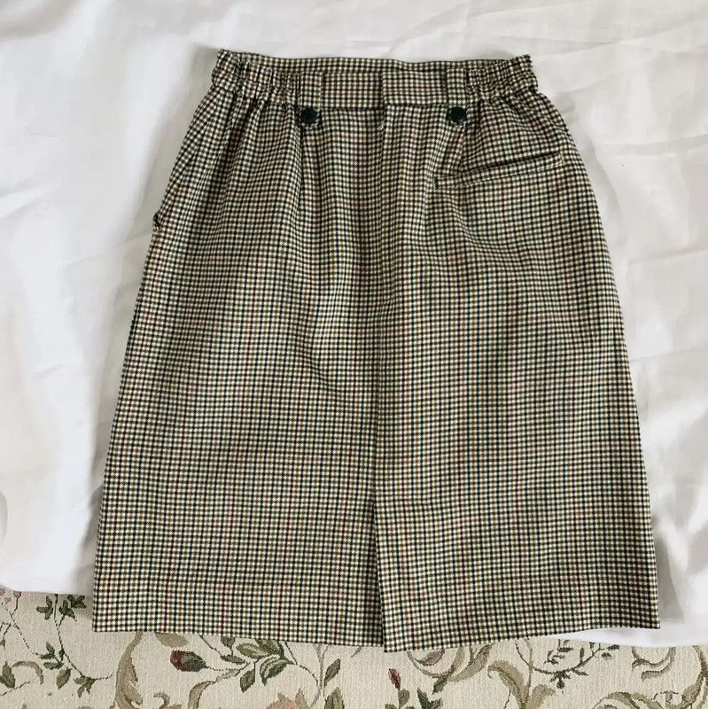 Burberry Burberry Khaki Green Wool Check Skirt Size 30" / US 8 / IT 44 - 4 Thumbnail