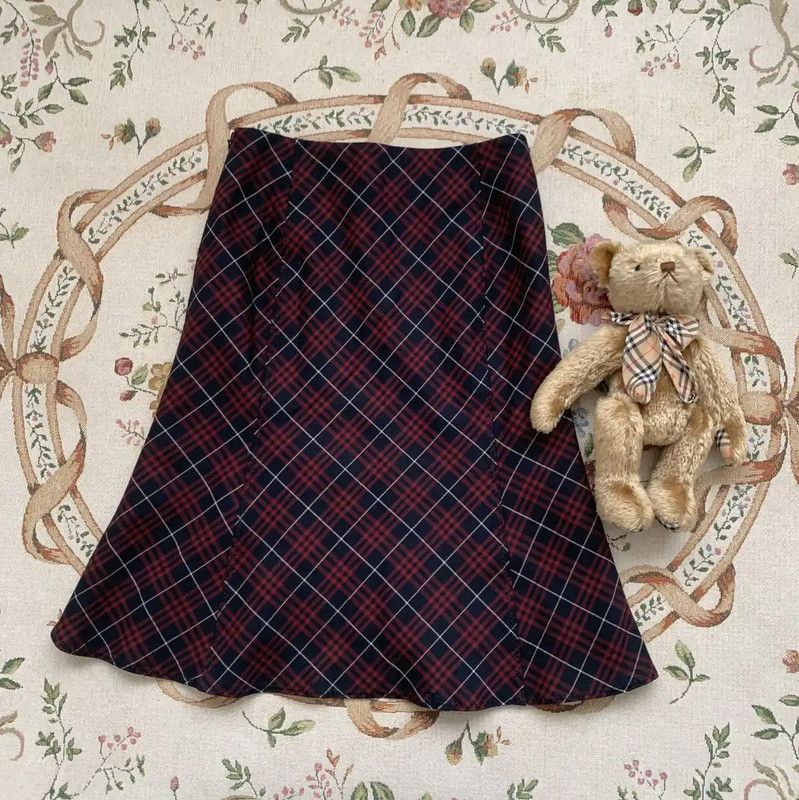 Burberry Burberry Red Plaid Wool Midi Skirt for Women Size 23" - 4 Thumbnail