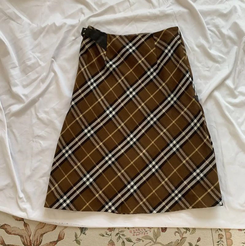 Burberry Burberry Brown Wool Plaid Midi Skirt Size 23" - 5 Thumbnail