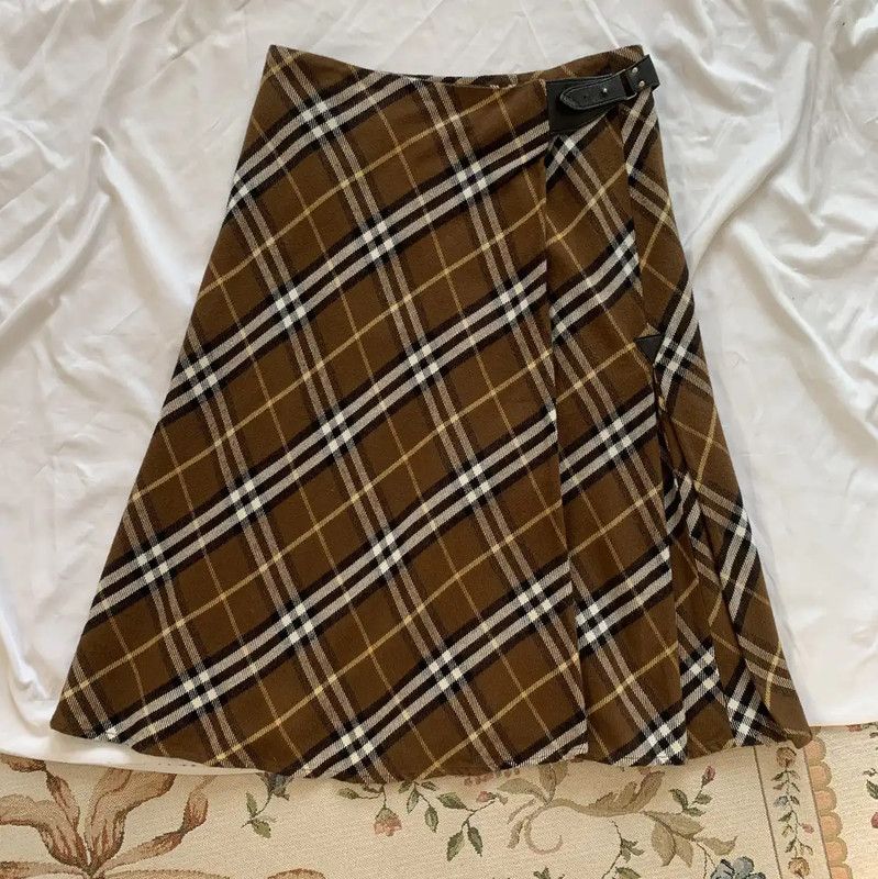 Burberry Burberry Brown Wool Plaid Midi Skirt Size 23" - 2 Thumbnail