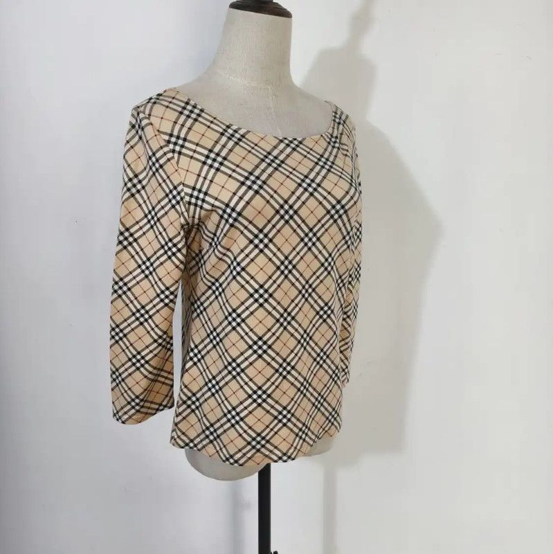 Burberry Burberry Khaki Cotton Check T-shirt for Women Size M / US 6-8 / IT 42-44 - 3 Thumbnail