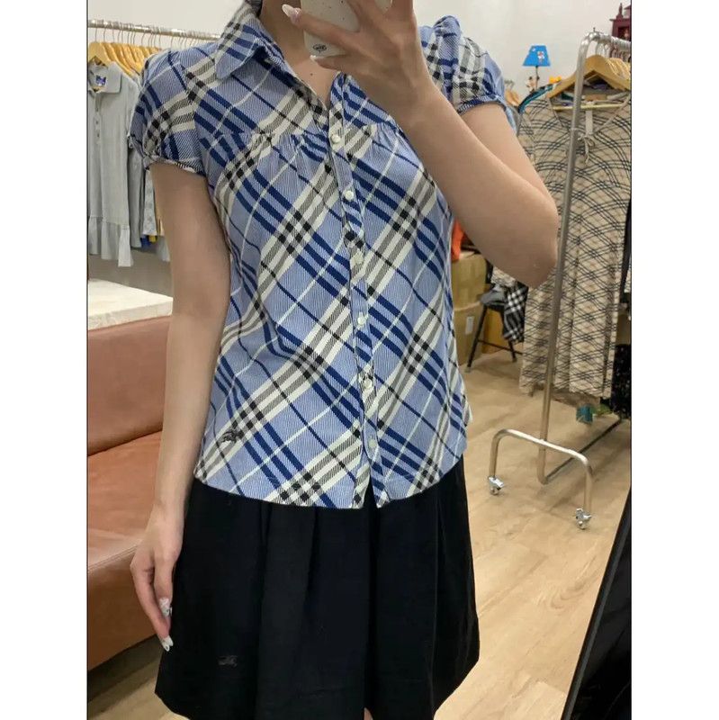 Burberry Burberry Blue Check Cotton T-Shirt for Women Size M / US 6-8 / IT 42-44 - 3 Thumbnail