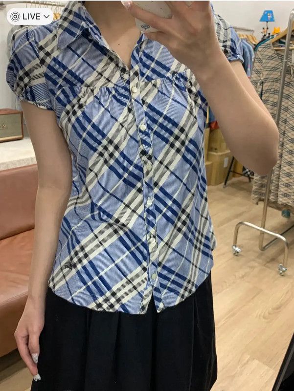 Burberry Burberry Blue Check Cotton T-Shirt for Women Size M / US 6-8 / IT 42-44 - 2 Thumbnail