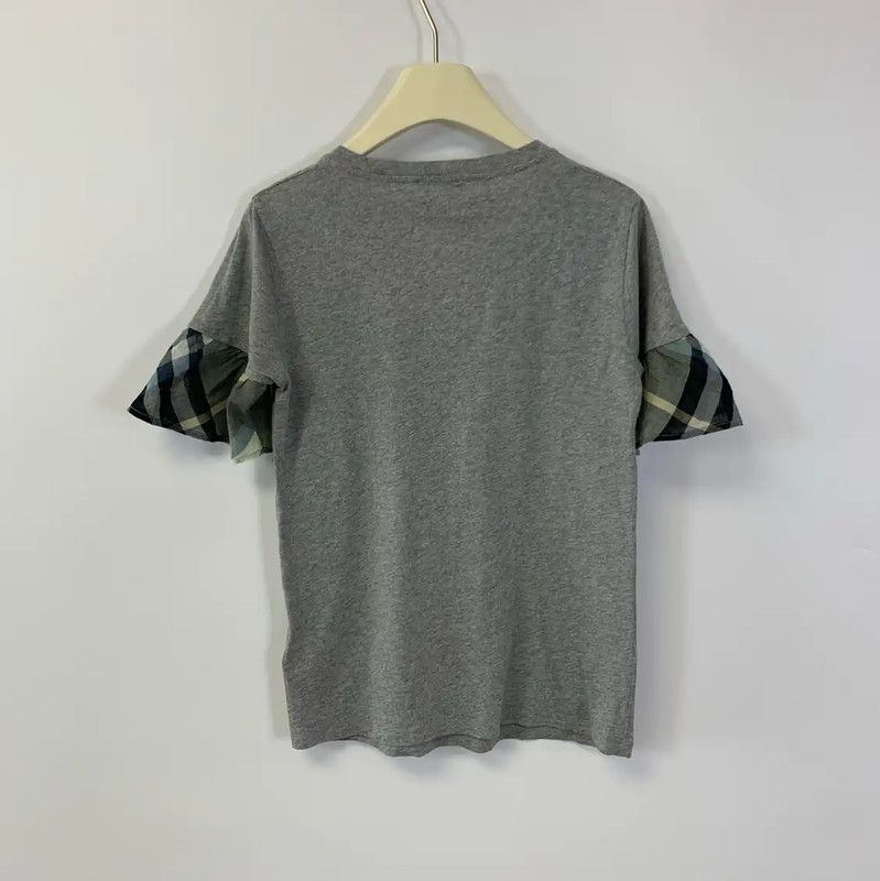 Burberry Burberry Gray Women's T-Shirt with Checked Sleeves Size XS / US 0-2 / IT 36-38 - 2 Thumbnail