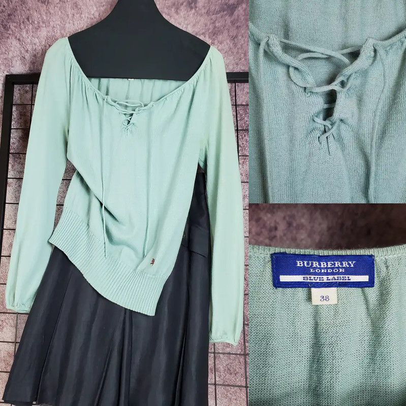 Burberry Burberry Light Blue Wool Embroidered Logo Sweater Size M / US 6-8 / IT 42-44 - 2 Thumbnail