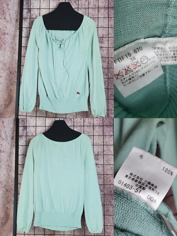 Burberry Burberry Light Blue Wool Embroidered Logo Sweater Size M / US 6-8 / IT 42-44 - 3 Thumbnail