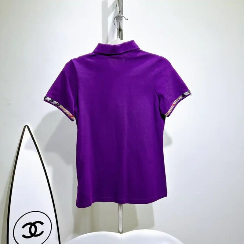 Burberry Burberry Purple Cotton Check Polo Top Size S / US 4 / IT 40 - 2 Thumbnail