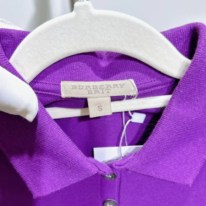 Burberry Burberry Purple Cotton Check Polo Top Size S / US 4 / IT 40 - 8 Thumbnail