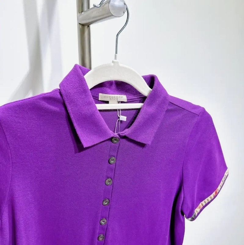 Burberry Burberry Purple Cotton Check Polo Top Size S / US 4 / IT 40 - 3 Thumbnail