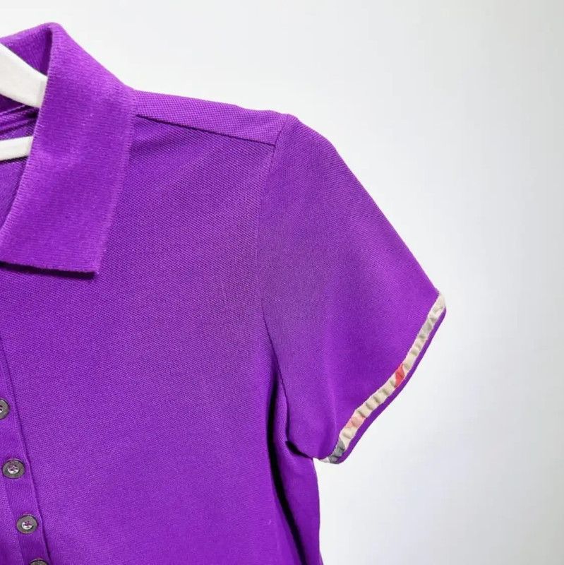 Burberry Burberry Purple Cotton Check Polo Top Size S / US 4 / IT 40 - 4 Thumbnail