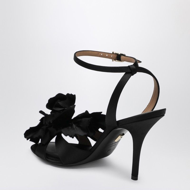 Salvatore Ferragamo Ferragamo Black Satin Flower Sandals Size US 8 / IT 38 - 2 Thumbnail