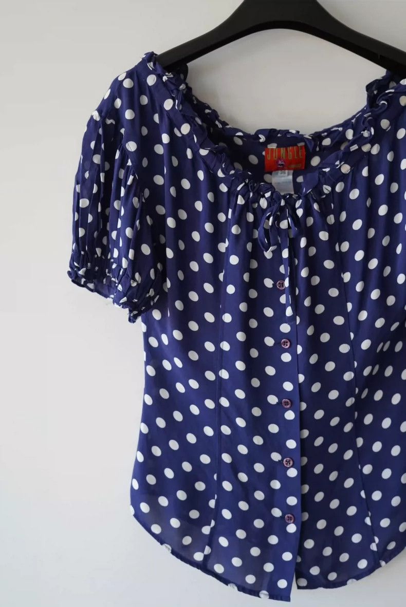 Kenzo Kenzo 80s Blue Polka Dot Puff Sleeve Top - dmc Size M / US 6-8 / IT 42-44 - 6 Thumbnail