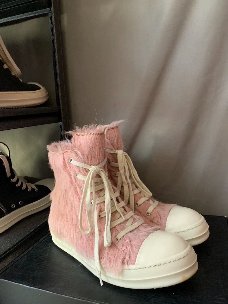 Rick Owens Rick Owens Pink Horsehair High-Top Sneakers-yf Size US 8 / EU 41 - 3 Thumbnail