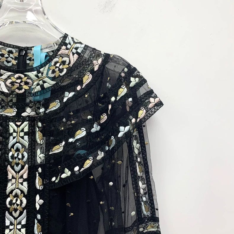 Dior Dior Black Embroidered Silk Mesh Dress-yf Size US 30 / EU 46 - 3 Thumbnail