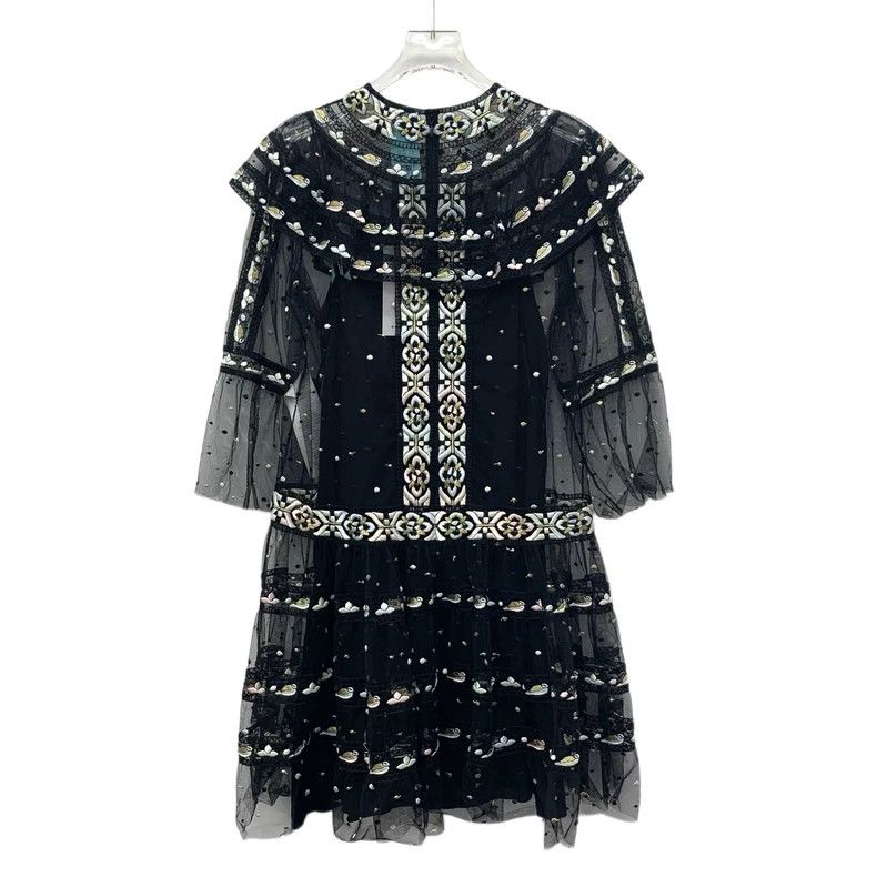 Dior Dior Black Embroidered Silk Mesh Dress-yf Size US 30 / EU 46 - 2 Thumbnail