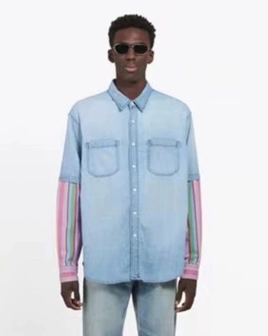 Balenciaga Balenciaga Oversized Denim Patchwork Shirt-yf Size US XL / EU 56 / 4 - 8 Thumbnail