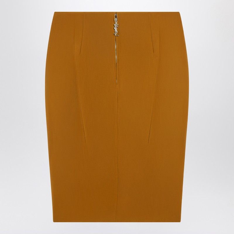 Saint Laurent Paris Saint Laurent Ochre Yellow Satin Pencil Skirt Size 28" / US 6 / IT 42 - 2 Thumbnail