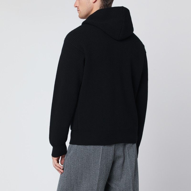 Lardini Black Wool And Cashmere Hooded Cardigan