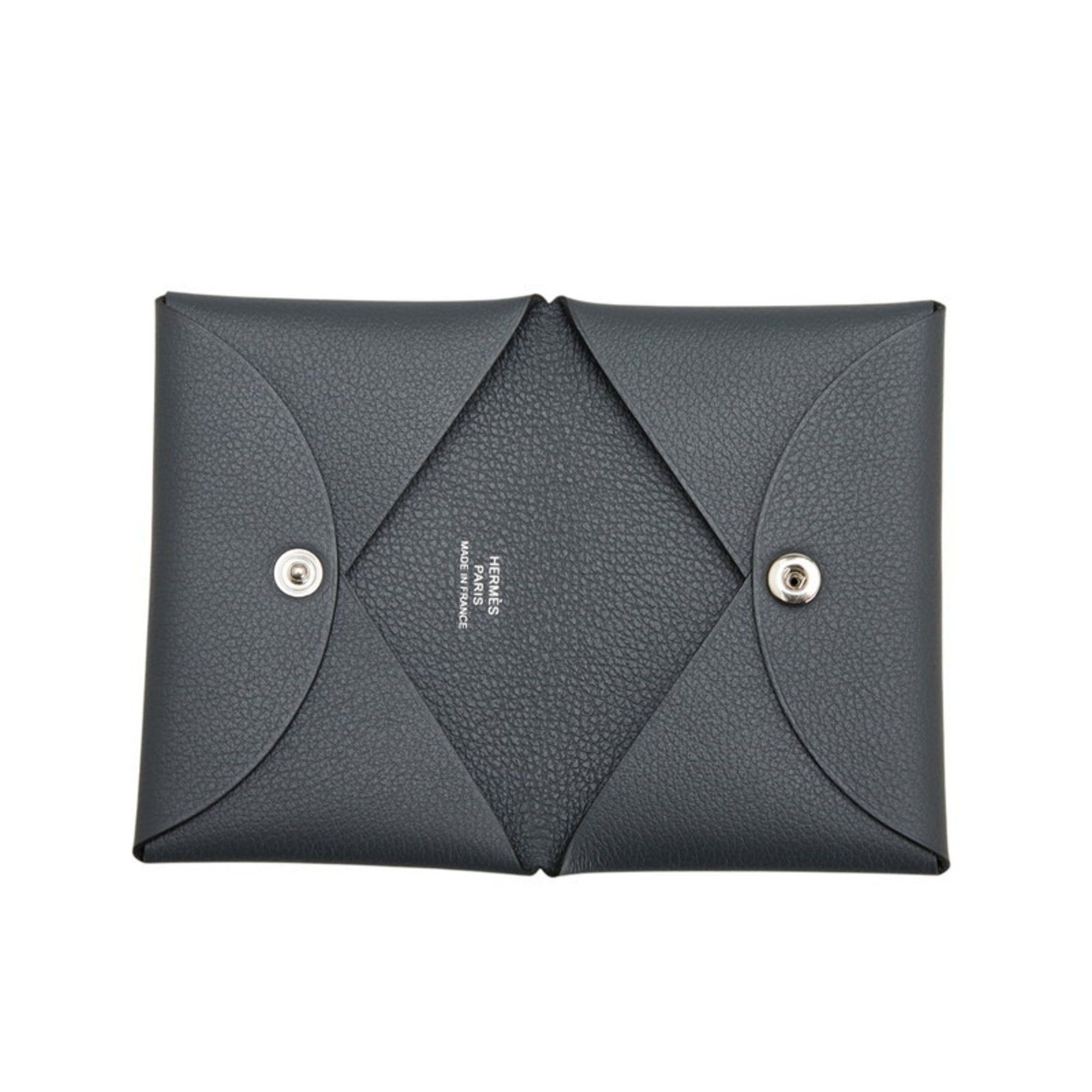 Hermes Hermès Calvi Wallet/Coin Case/Business Card Case/Card Case Gray Epsom Leather Women's HERMES Size ONE SIZE - 6 Thumbnail